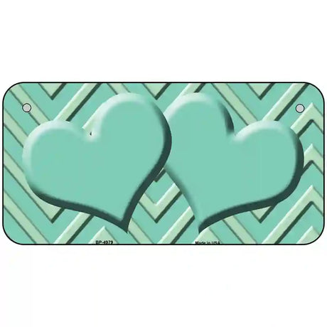 Mint Light Mint Heart Chevron Metal Novelty License Plate 6" x 3" (BP)