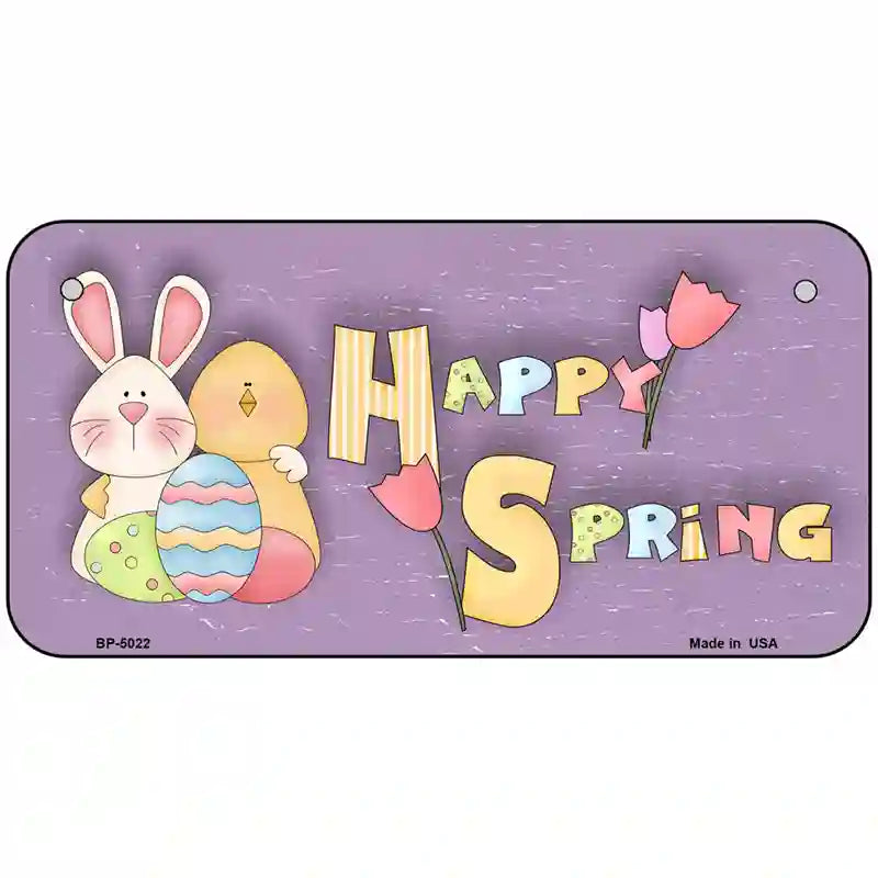 Happy Spring Yellow Metal Novelty License Plate 6" x 3" (BP)