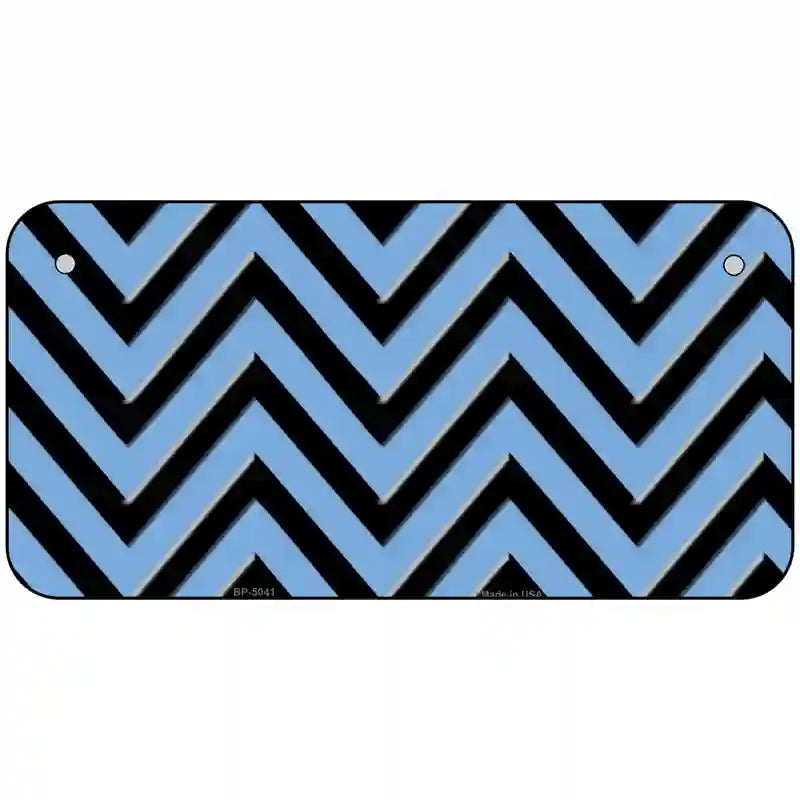 Light Blue Black Chevron Metal Novelty License Plate 6" x 3" (BP)