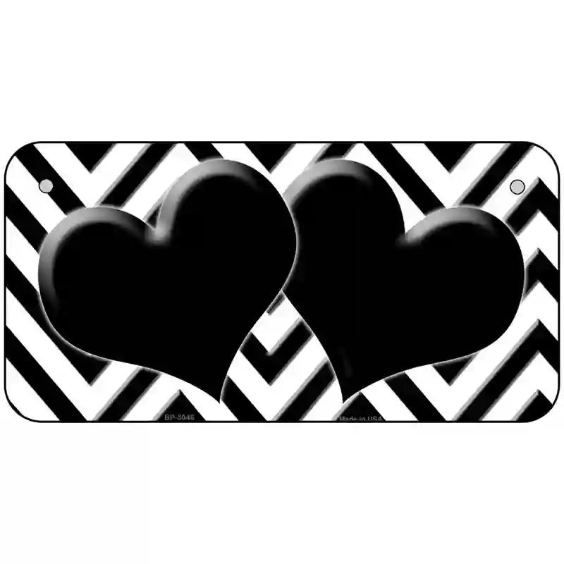 White Black Chevon Hearts Metal Novelty License Plate 6" x 3" (BP)