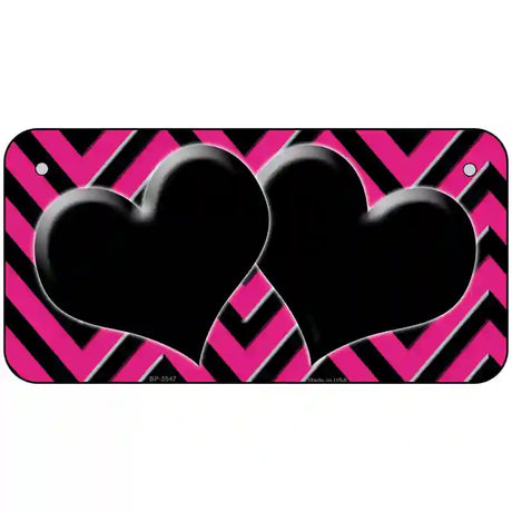 Pink Black Chevon Hearts Metal Novelty License Plate 6" x 3" (BP)