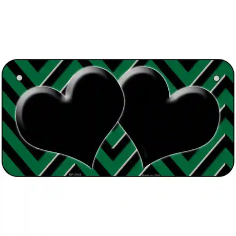 Green Black Chevon Hearts Metal Novelty License Plate 6" x 3" (BP)