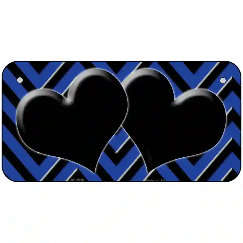 Blue Black Chevon Hearts Metal Novelty License Plate 6" x 3" (BP)