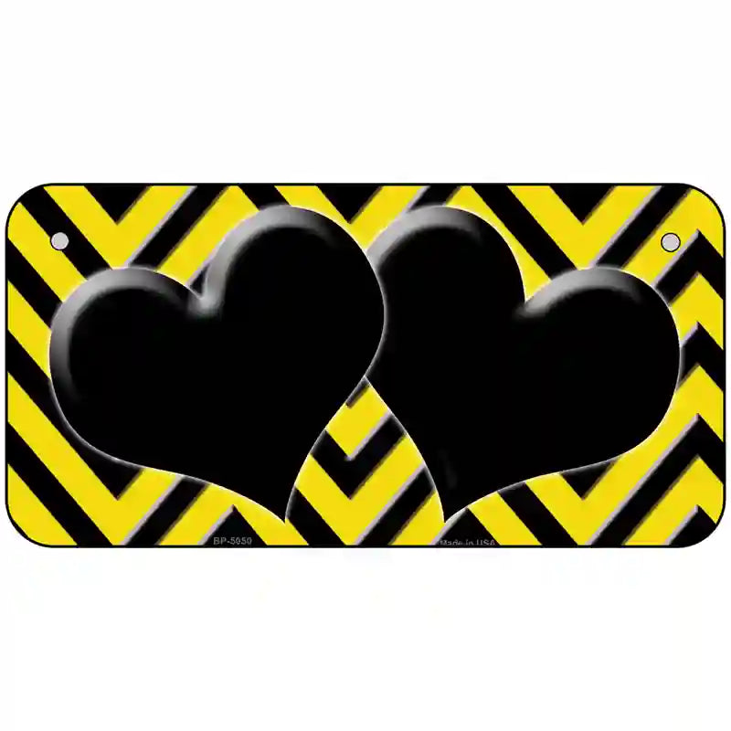 Yellow Black Chevon Hearts Metal Novelty License Plate 6" x 3" (BP)