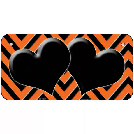 Orange Black Chevon Hearts Metal Novelty License Plate 6" x 3" (BP)