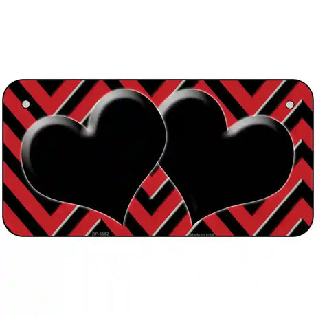 Red Black Chevon Hearts Metal Novelty License Plate 6" x 3" (BP)