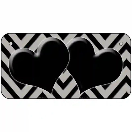 Grey Black Chevon Hearts Metal Novelty License Plate 6" x 3" (BP)