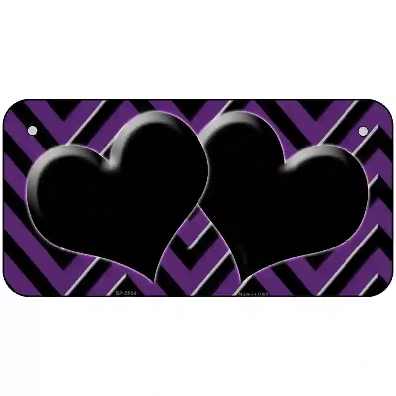 Purple Black Chevon Hearts Metal Novelty License Plate 6" x 3" (BP)