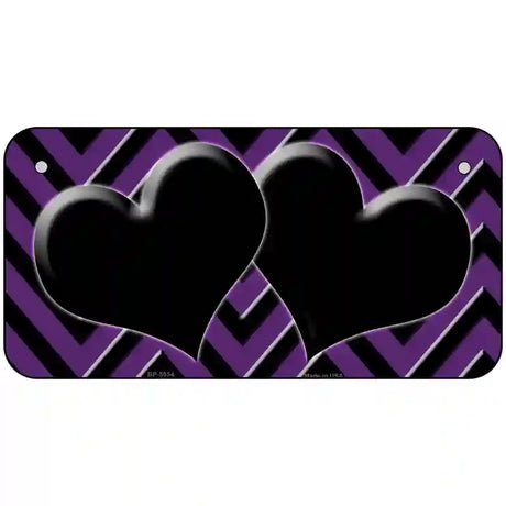 Purple Black Chevon Hearts Metal Novelty License Plate 6" x 3" (BP)