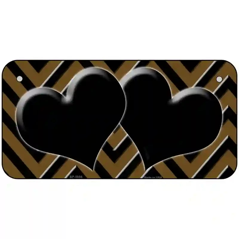 Brown Black Chevon Hearts Metal Novelty License Plate 6" x 3" (BP)