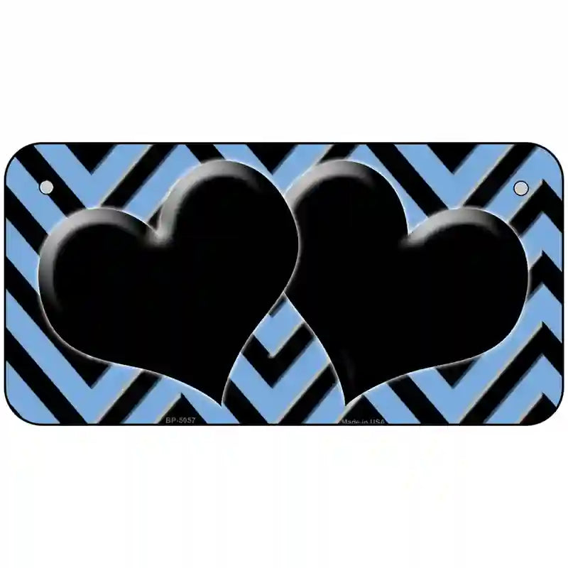 Light Blue Black Chevon Hearts Metal Novelty License Plate 6" x 3" (BP)