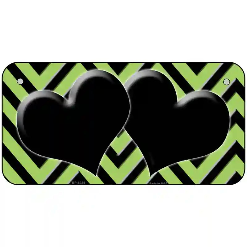 Lime Green Black Chevon Hearts Metal Novelty License Plate 6" x 3" (BP)