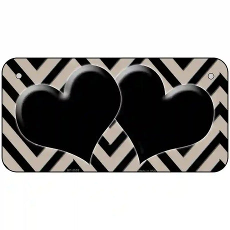 Tan Black Chevon Hearts Metal Novelty License Plate 6" x 3" (BP)