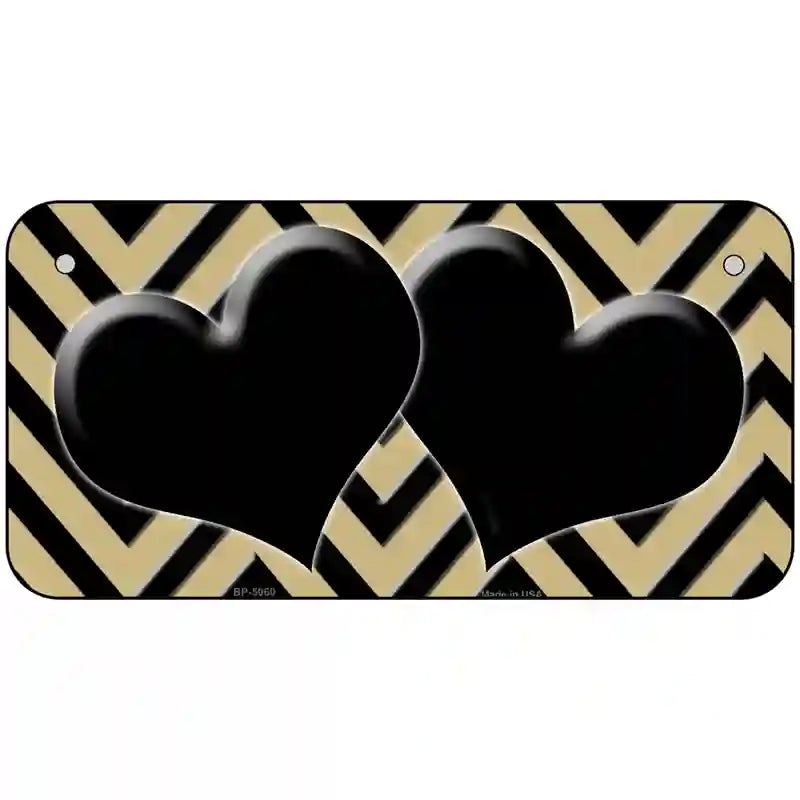 Gold Black Chevon Hearts Metal Novelty License Plate 6" x 3" (BP)