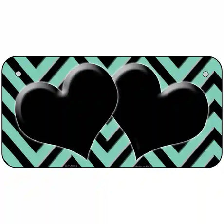 Mint Black Chevon Hearts Metal Novelty License Plate 6" x 3" (BP)