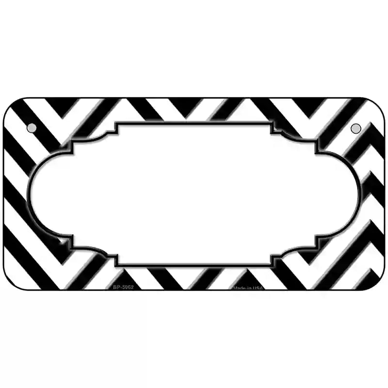 White Black Chevron Scallop Metal Novelty License Plate 6" x 3" (BP)