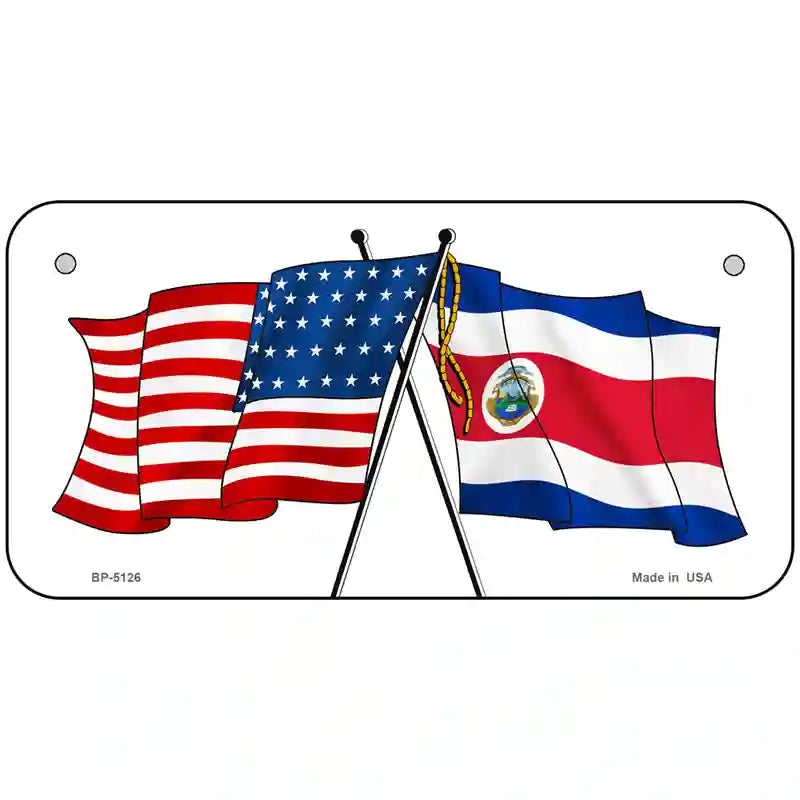 United States Costa Rica Crossed Flags Metal Novelty License Plate Sign 6" x 3" (BP)