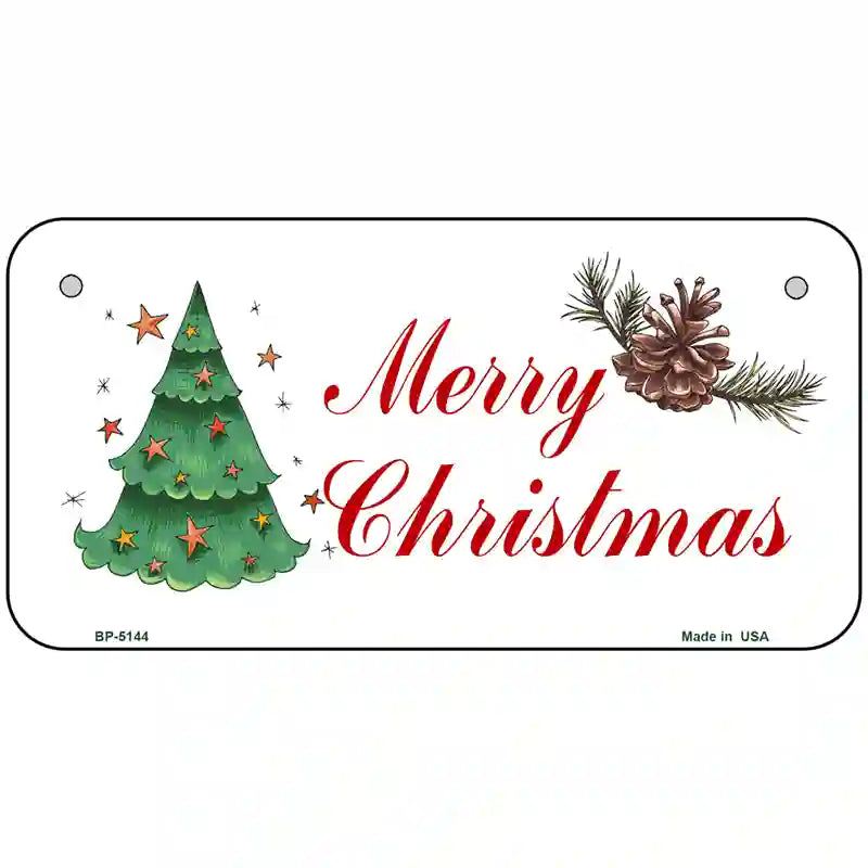 Merry Christmas Tree Metal Novelty License Plate 6" x 3" (BP)