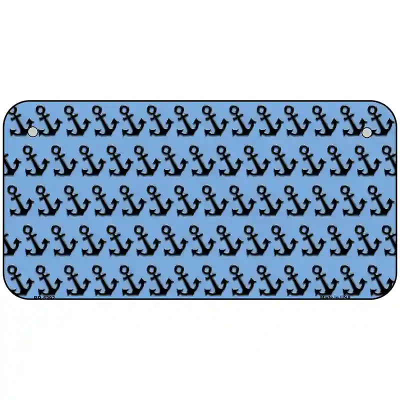 Light Blue Black Anchor Metal Novelty License Plate 6" x 3" (BP)