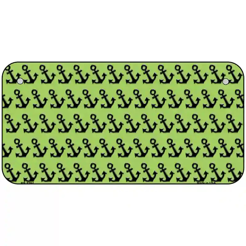 Lime Green Black Anchor Metal Novelty License Plate 6" x 3" (BP)