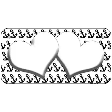 White Black Anchor White Heart Center Metal Novelty License Plate 6" x 3" (BP)