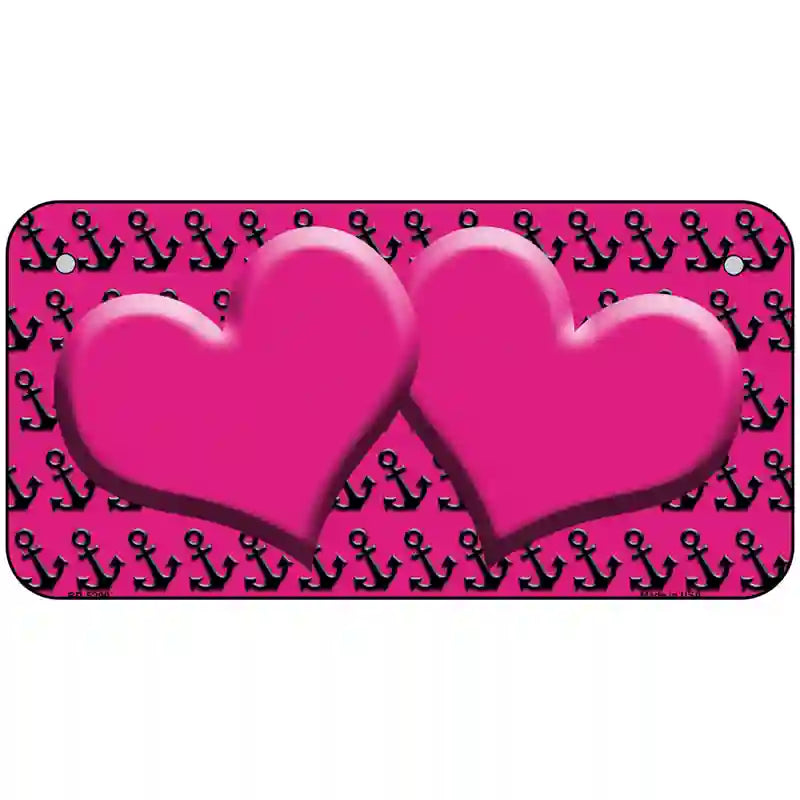 Pink Black Anchor Pink Heart Center Metal Novelty License Plate 6" x 3" (BP)