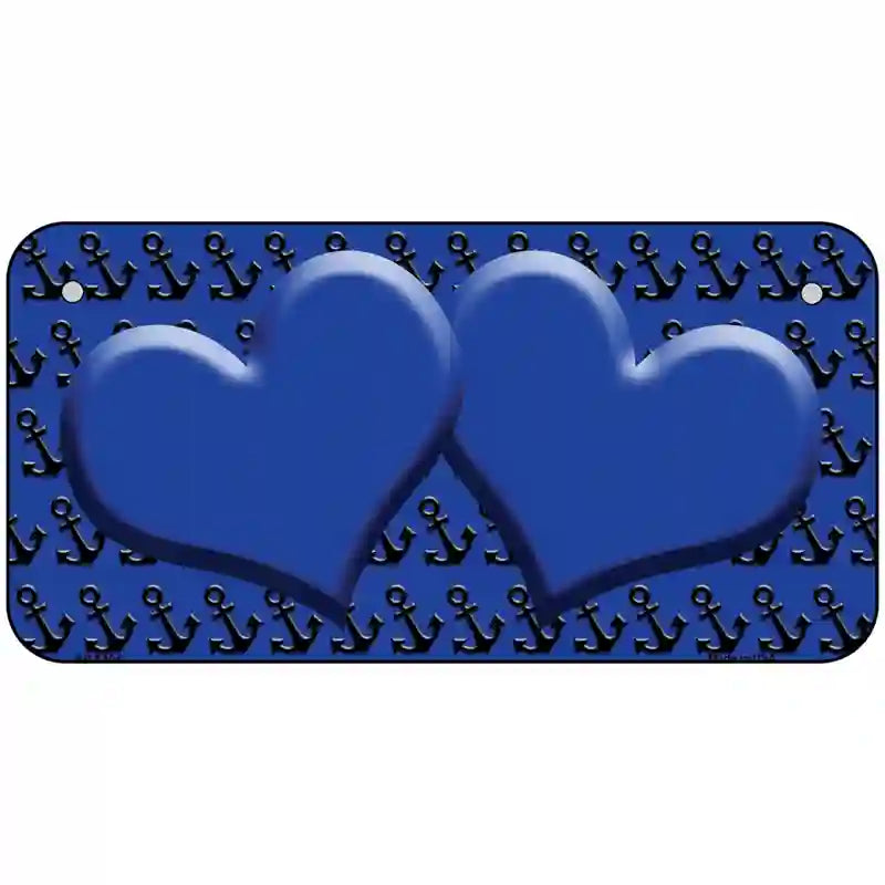 Blue Black Anchor Blue Heart CenterMetal Novelty License Plate 6" x 3" (BP)