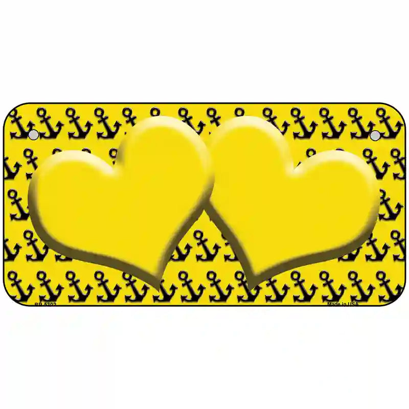 Yellow Black Anchor Yellow Heart Center Metal Novelty License Plate 6" x 3" (BP)