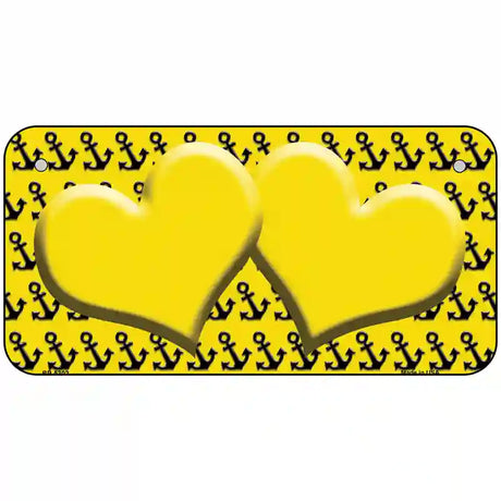 Yellow Black Anchor Yellow Heart Center Metal Novelty License Plate 6" x 3" (BP)