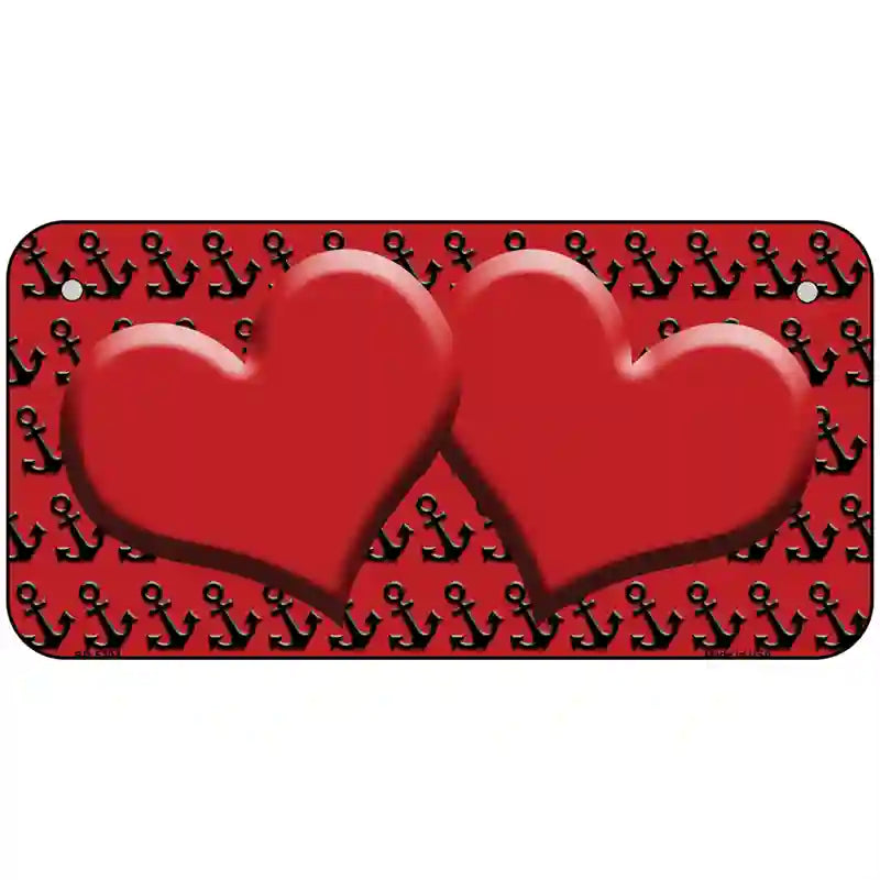 Red Black Anchor Red Heart Center Metal Novelty License Plate 6" x 3" (BP)