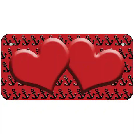 Red Black Anchor Red Heart Center Metal Novelty License Plate 6" x 3" (BP)