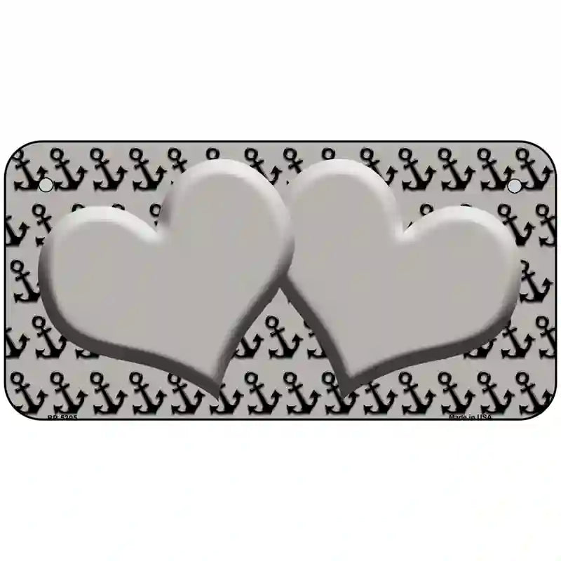 Grey Black Anchor Grey Heart Center Metal Novelty License Plate 6" x 3" (BP)