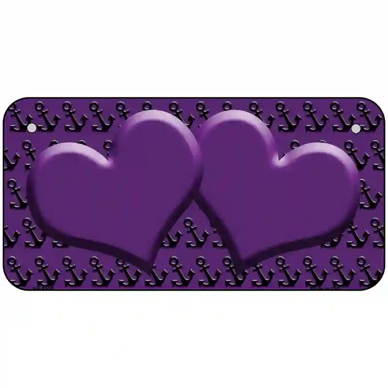 Purple Black Anchor Purple Heart Center Metal Novelty License Plate 6" x 3" (BP)