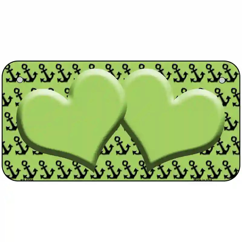 Lime Green Black Anchor Lime Green Heart Center Metal Novelty License Plate 6" x 3" (BP)