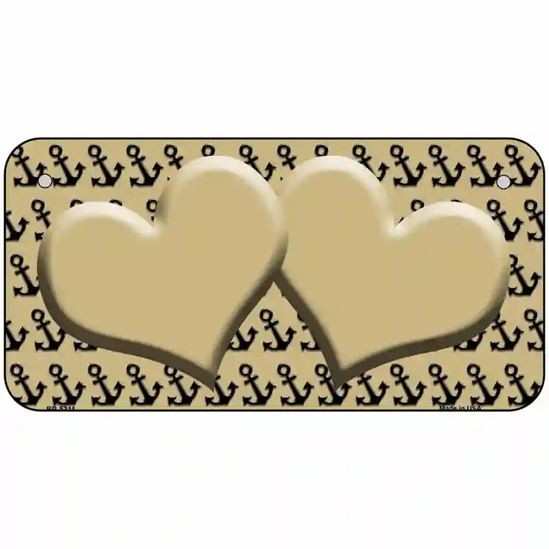 Gold Black Anchor Gold Heart Center Metal Novelty License Plate 6" x 3" (BP)