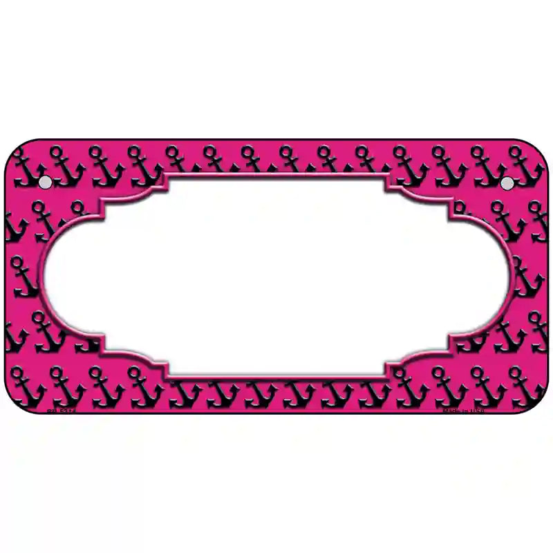 Pink Black Anchor Scallop Center Metal Novelty License Plate 6" x 3" (BP)