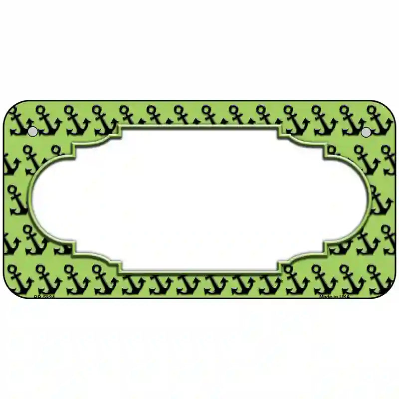 Lime Green Black Anchor Scallop Center Metal Novelty License Plate 6" x 3" (BP)