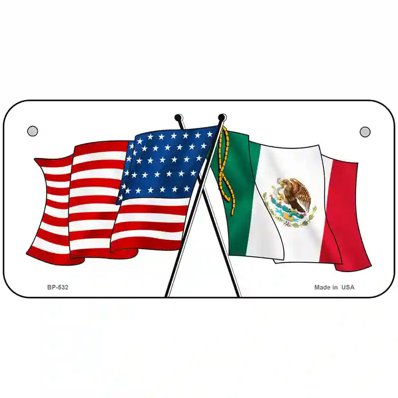 United States Mexico Flag Metal Novelty License Plate 6" x 3" (BP)