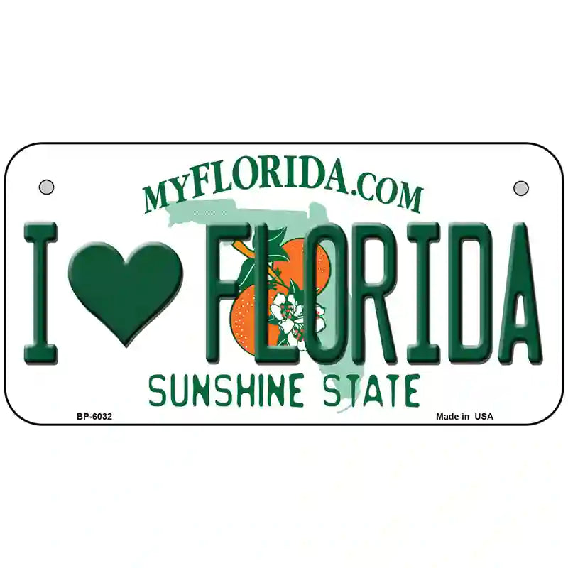 I Love Florida Novelty Metal License Plate 6" x 3" (BP)