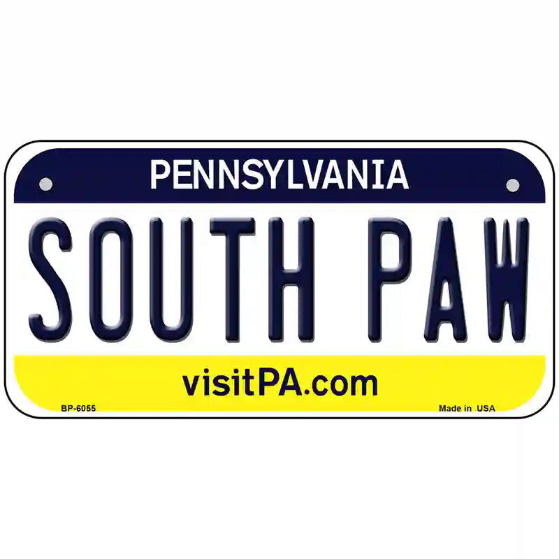 South Paw Pennsylvania State Novelty Metal License Plate 6" x 3" (BP)