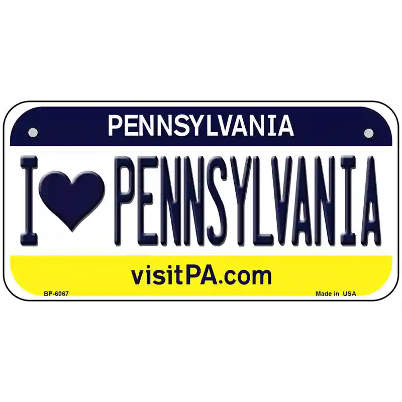 I Love Pennsylvania State Novelty Metal License Plate 6" x 3" (BP)