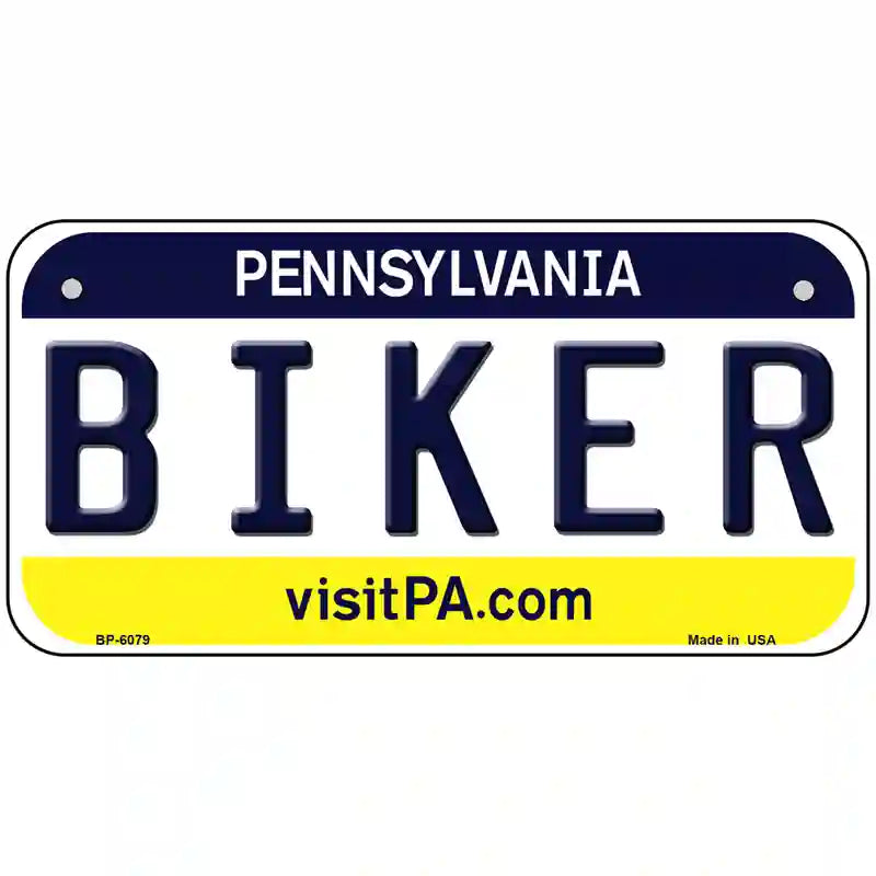 Biker Pennsylvania State Novelty Metal License Plate 6" x 3" (BP)