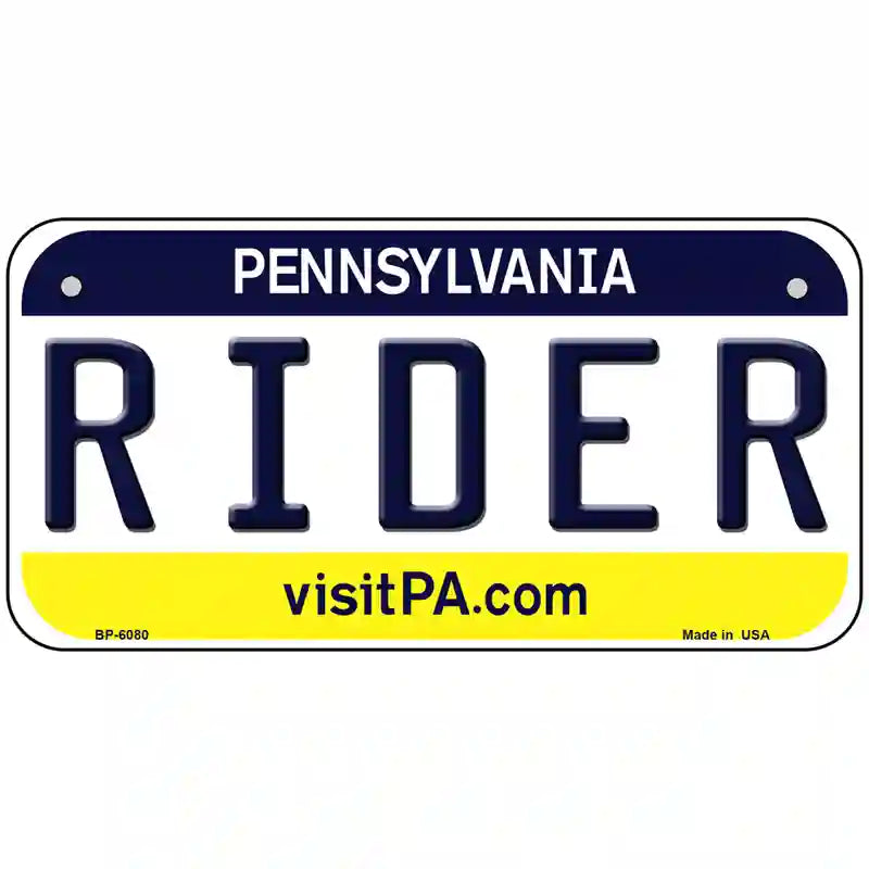 Rider Pennsylvania State Novelty Metal License Plate 6" x 3" (BP)