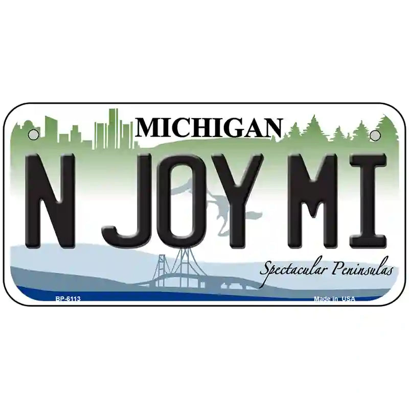 N Joy Mi Michigan Metal Novelty License Plate 6" x 3" (BP)