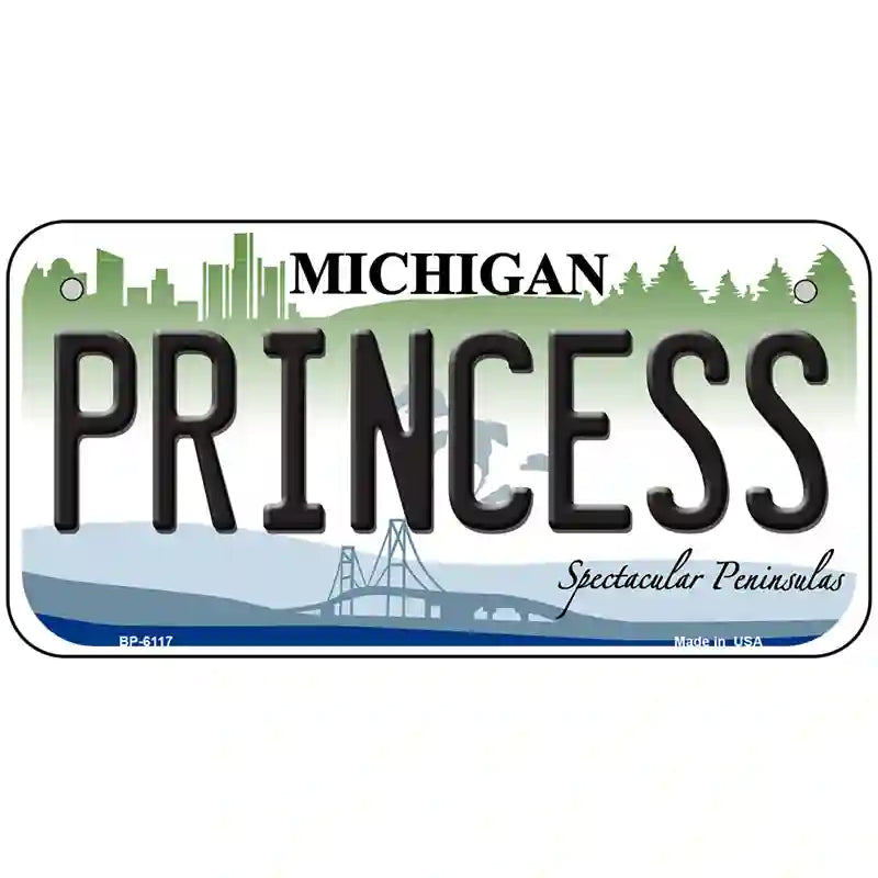 Princess Michigan Metal Novelty License Plate 6" x 3" (BP)