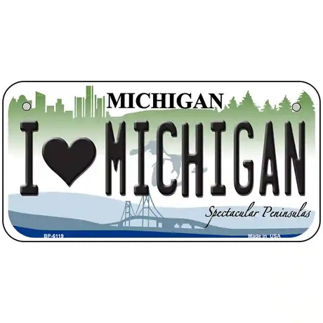 I Love Michigan Metal Novelty License Plate 6" x 3" (BP)