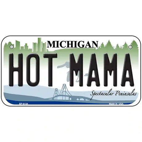 Hot Mama Michigan Metal Novelty License Plate 6" x 3" (BP)