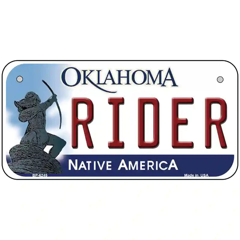 Rider Oklahoma Novelty Metal License Plate 6" x 3" (BP)