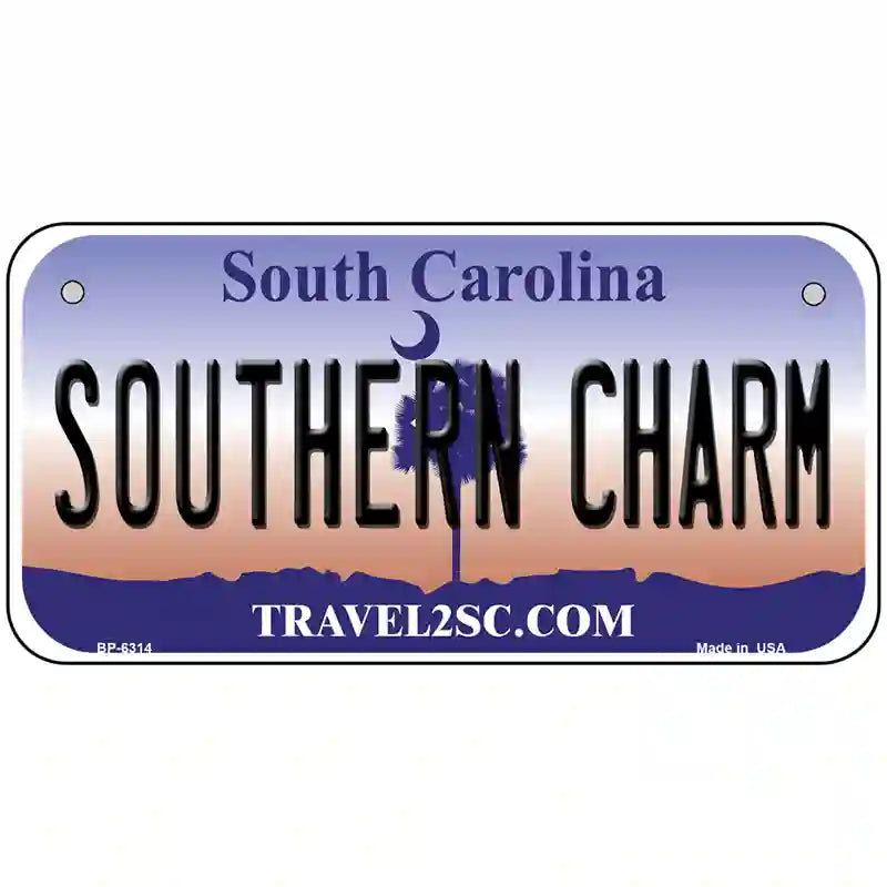 Southern Charm South Carolina Novelty Metal License Plate 6" x 3" (BP)