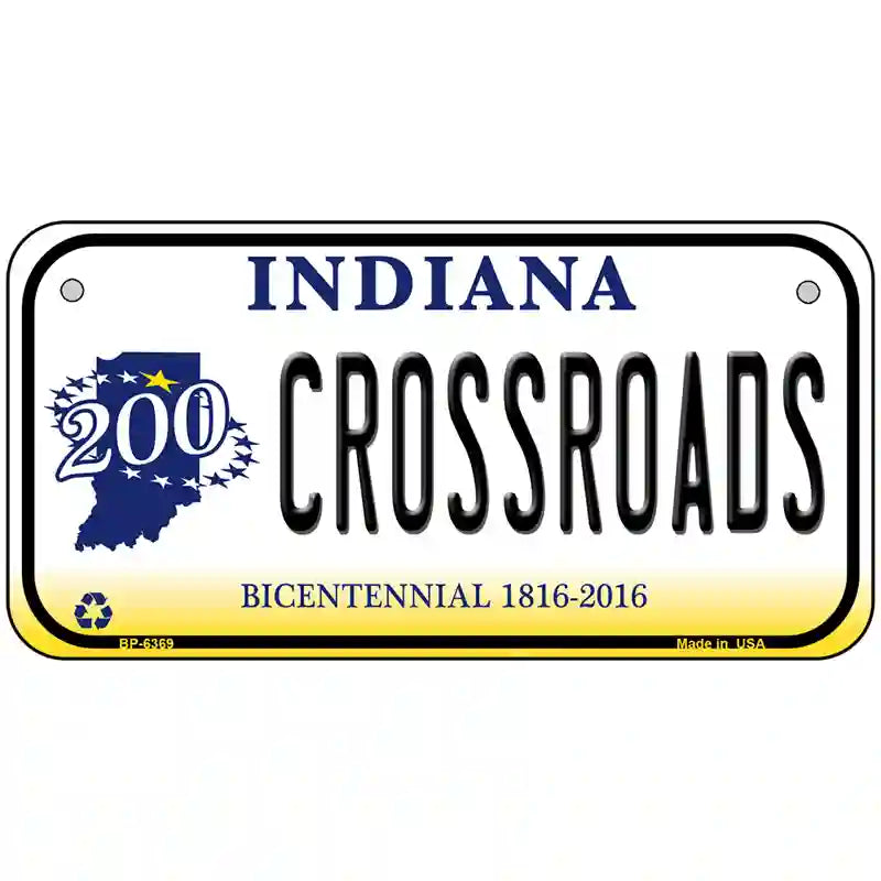 Crossroads Indiana Novelty Metal License Plate 6" x 3" (BP)